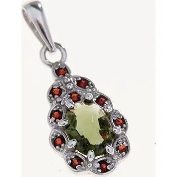 Přívěsek My Moldavite Stříbrný přívěsek s vltavínem a granáty 1039-177