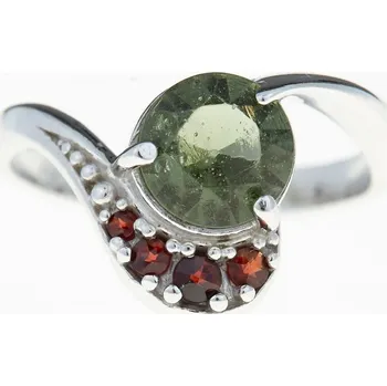 Prsten My Moldavite Stříbrný prsten s vltavínem a granáty 3112-4211 55 mm