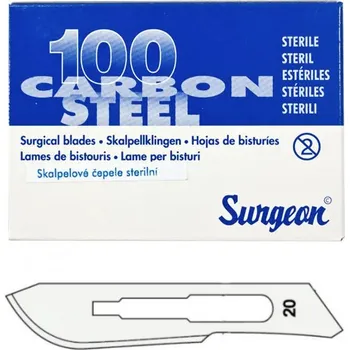 Skalpelové čepelky karbonové sterilní č. 20, 100 ks
