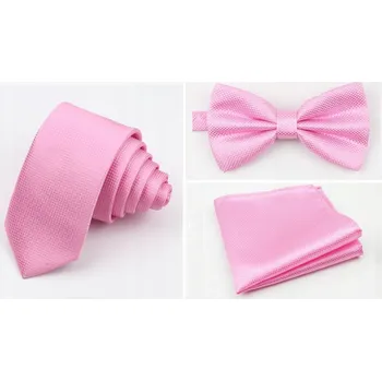 Kravata MOTÝLEK růžový + PÁNSKÁ KRAVATA růžová + KAPESNÍČEK do saka růžový