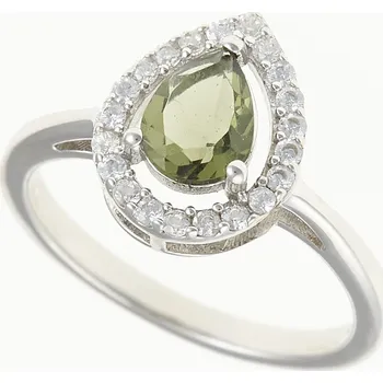 Prsten My Moldavite Stříbrný prsten s vltavínem a zirkony 048Z-14159 54 mm