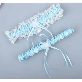 B-TOP Set 2 ks svatebních podvazků s květem a mašlí - více barev Druh barvy: Modrá