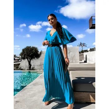 Dámské šaty Petrolejové elegantní šaty PARFOMELLE s výsřihem do V Velikost: ONESIZE