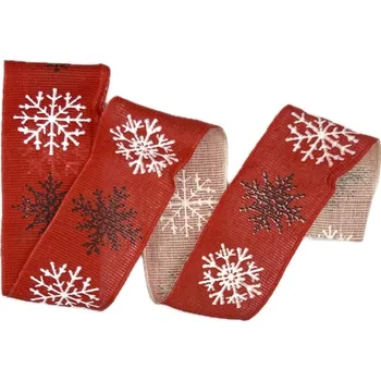 Stuha Stuha vánoční lněná SNOW ELEGANCE RED červená 40mm x 2m (15,-Kč/m) (Vánoční stuha lněná, skládaná, červená, bavlněná, jednostranný potisk)