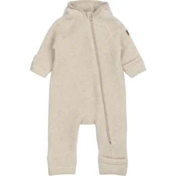 Kojenecký overall MIKK-LINE Merino overal na zip s kapucí a oušky - béžový Melange Offwhite - Velikost: 86 Béžová 86