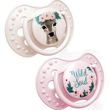 LOVI Dudlík s mini štítkem 0-2m WILD SOUL Girl 2ks silikonový dynamický holka