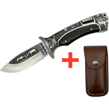 lovecký nůž Skládací lovecký nůž s rytinou + pouzdro