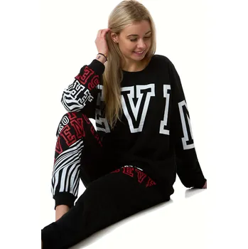 Dámské pyžamo Dámské sportovní pyžamo teplé bavlněné černé s nápisy 1P1271 černá l