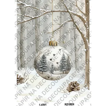 Umělecký papír Rýžový a soft papír na decoupage - Zimní vintage šedobéžová - KB4591 Materiál: Rýžový papír, Rozměr: A4