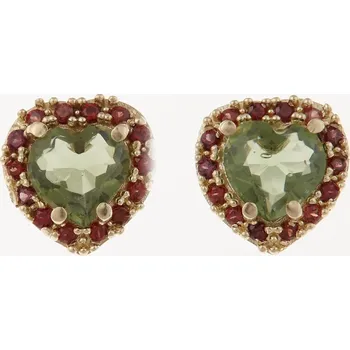 Náušnice My Moldavite Zlaté náušnice s vltavíny a granáty - srdce AUVG2282-3WG