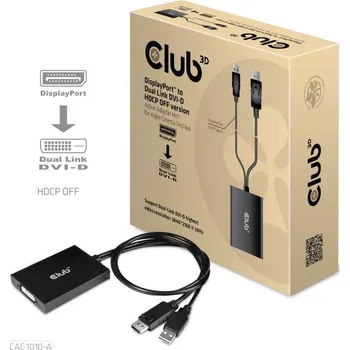 Video kabel Club3D Adaptér aktivní DisplayPort na Dual Link DVI-D, USB napájení, 60cm, HDCP off, pro Apple Cinema displeje