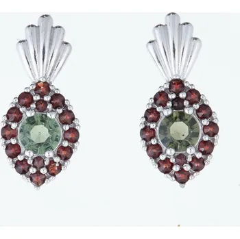 Náušnice My Moldavite Stříbrné náušnice s vltavíny a granáty 2016-3
