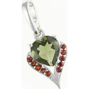 Přívěsek My Moldavite Stříbrný přívěsek s vltavínem a granáty 265G-14477