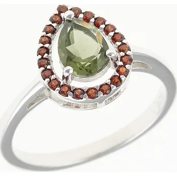Prsten My Moldavite Stříbrný prsten s vltavínem a granáty 048G-14147 59 mm