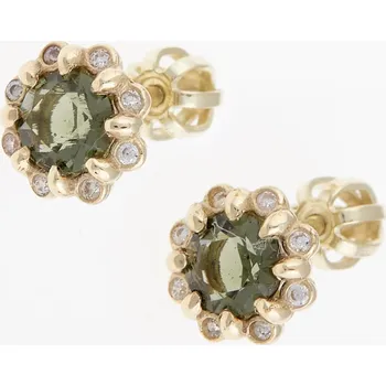 Náušnice My Moldavite Zlaté náušnice s vltavíny a zirkony AUVZ2125-3