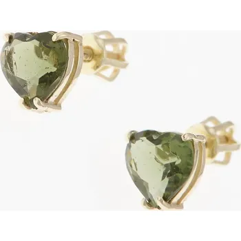 Náušnice My Moldavite Zlaté náušnice s vltavíny - srdce AUV2292-3WG
