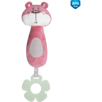 CANPOL BABIES 68/068 Plyšová pískací činka s kousátkem PASTEL FRIENDS růžový medvídek, 0m+