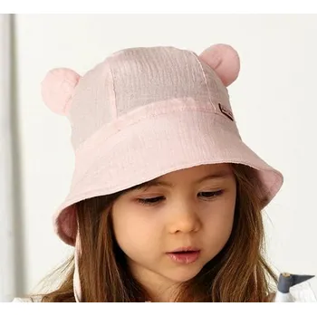 Klobouk AJS Letní mušelínový klobouček OUŠKA dívčí vel. 50cm (vínová, růžová)