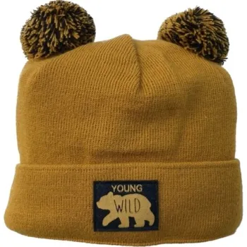 Čepice AJS Zimní pletená čepice WILD medvěd Oranžová s 2mi bambulemi vel. 42-46cm