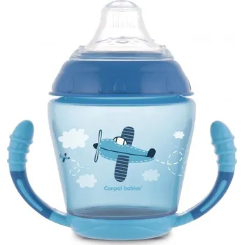 Canpol babies Nevylévací hrneček se silikonovým pítkem 230ml TOYS modrý letadlo