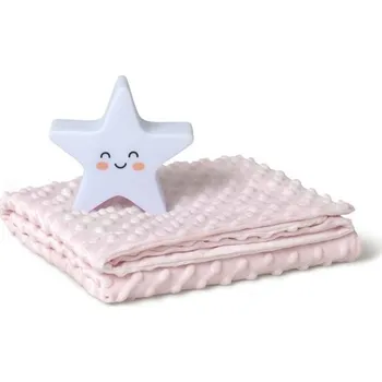 Lampička INTERBABY | SET Deka měkká KULIČKY 80x110 + lampička HVĚZDA - růžová