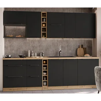 Kuchyňská linka Kuchyňská linka ARIA, sestava C 1 (ZM), 255 cm, 13 skříněk, černá/artisan