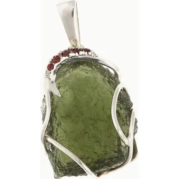 Přívěsek My Moldavite Stříbrný přívěsek s přírodním vltavínem a granáty 10313-12679