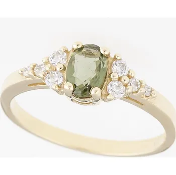 Prsten My Moldavite Zlatý prsten s vltavínem a zirkony 3042-7742 56.5 mm