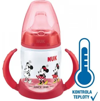 Kojenecká láhev NUK FC Láhev na učení Disney MICKEY 150ml s kontrolou teploty, SI pítko ČERVENÁ