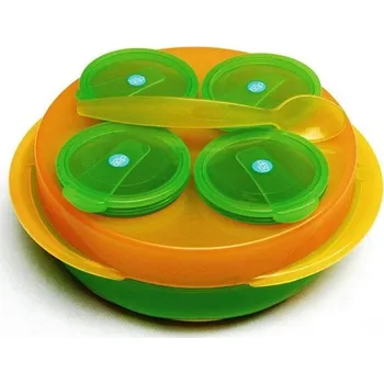 dětská jídelní sada DBB REMOND dBb Baby Snack, sada 4 misek, talíř, lžíce Oranžovo-zelená