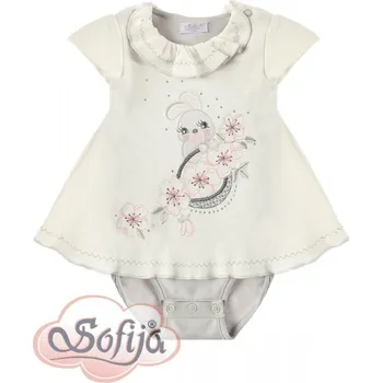 Dámské šaty SOFIJA Luxusní letní body/šaty s kamínky Cyntia zajíček bílo-šedé vel. 86cm