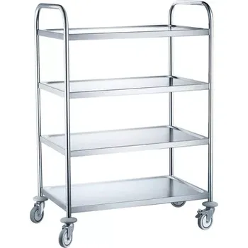 Servírovací stolek Nerezový skládací číšnický vozík se 4 policemi HENDI 810118