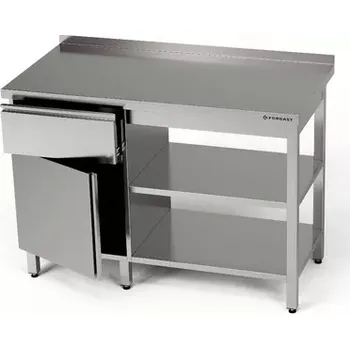 Dílenský stůl Nerezový pracovní stůl se skříňkou, zásuvkou a 2 policemi 110x70x85 cm | FORGAST