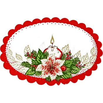 Vánoční dekorace UNI Vánoční ubrus červený ovál 20 x 30 cm