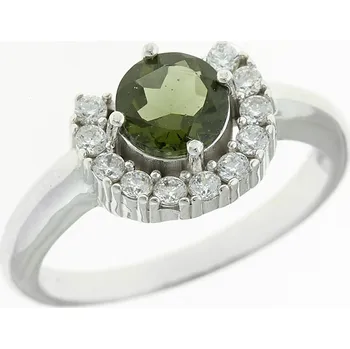 Prsten My Moldavite Stříbrný prsten s vltavínem a zirkony 091-8924 60 mm