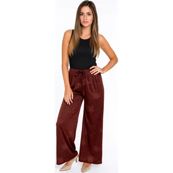 Dámské kalhoty NOVINKA- Volné kalhoty s velkým květinovým vzorem - fialové