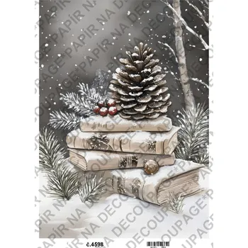 Umělecký papír Rýžový a soft papír na decoupage - Zimní vintage šedobéžová - KB4598 Materiál: Rýžový papír, Rozměr: A4