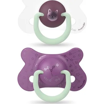 dudlíky SUAVINEX Šidítko DEN&NOC fyziologické silikon 18m+, 2 ks - Fialová kočka