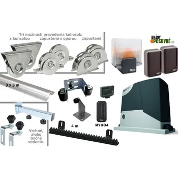 Pohon brány Sada pro výrobu kolejových vrat do 4,5 ms pohonem NICE a příslušenstvím (SADA-17) Typ vedení: Boční vedení, Typ koleček: Kolečka na přivaření zapuštěná