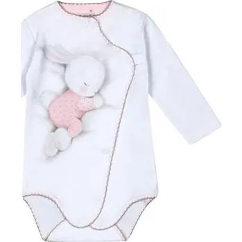Kojenecký body SOFIJA Body dl.rukáv Zajíček PUPILEK překrývací Růžovo-bílé vel. 74cm