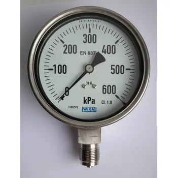manometr celonerezový WIKA pr. 100mm, spodní přípoj M20x1,5, rozsah 0-600 kPa, 1%