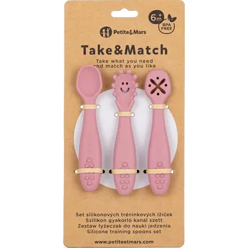 PETITEMARS PETITE&MARS Set 3 ks silikonových tréninkových lžiček Take&Match Dusty Rose 6m+