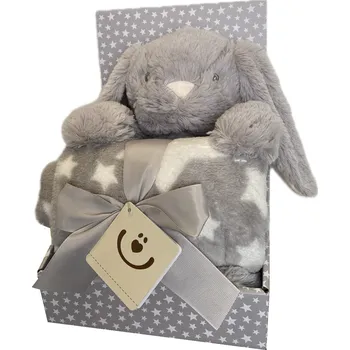 Dětská deka BOBOBABY BOTOBABY Dárkový SET Plyš deka 75x100cm a zvířátko KRÁLÍČEK šedý