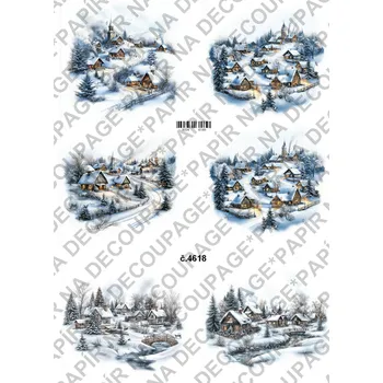 Umělecký papír Rýžový a soft papír na decoupage - Horské městečko - KB4618 Materiál: Soft, Rozměr: A4