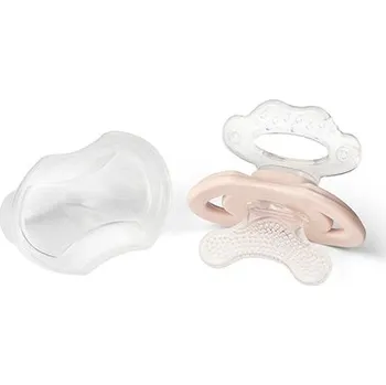 BabyOno Silikonové kousátko ve tvaru dudlíku s krytem 3m+ - Béžová