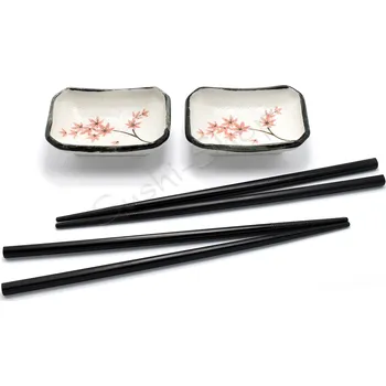 RED SAMURAI Sakura set – 2 omáčkové misky a 2 páry hůlek | EDO Japan