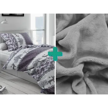 Povlečení Textilomanie VÁNOČNÍ SOBI šedé 2dílné 140 x 200, 70 x 90 cm zipový uzávěr