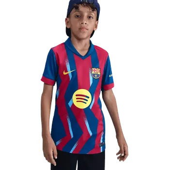 Dětský čtvrtý fotbalový dres Nike FC Barcelona 25/26 modro-červený