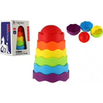 Dřevěná hračka TEDDIES MLI Toys Věž/Pyramida barevná stohovací skládačka 6ks plast, 18m+