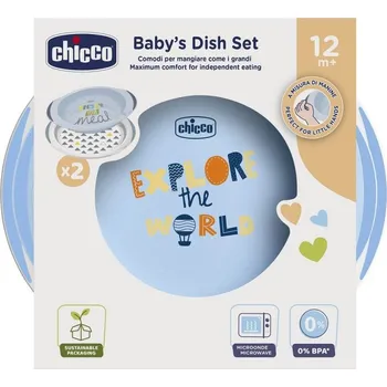 dětská jídelní sada CHICCO Set jídelní talíř a miska chlapec 12m+